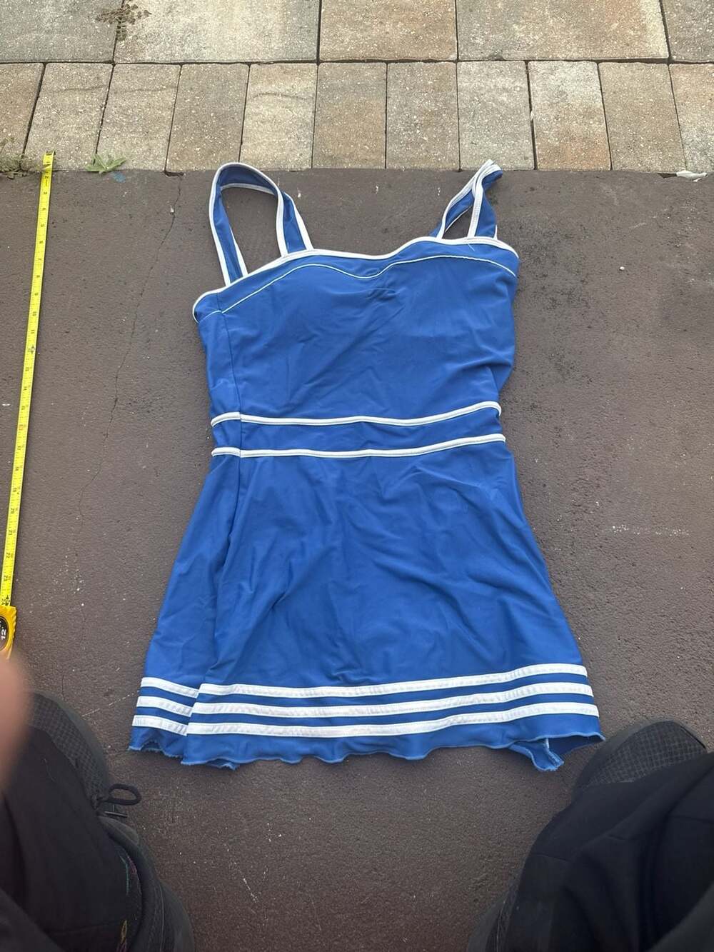Shore Shapes Women's Blue and White Striped Retro Style One-Piece Swim Dress